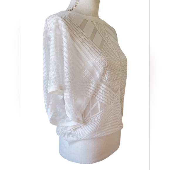 White House Black Market Tops - White House Black Market White Textured Sheer Blouson Top Dolman Sleeve Size L